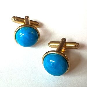Handmade Turquoise and Gold Cuff Links brass geometric